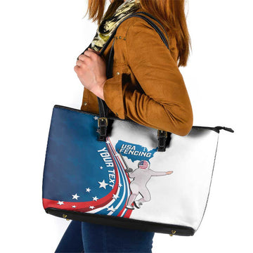 Personalized USA Fencing Leather Tote Bag 2024 United States Flag Curve Style LT14