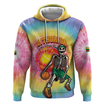 Lithuania Basketball Custom Hoodie 100th Anniversary Skeleton Colorful Tie Dye LT14