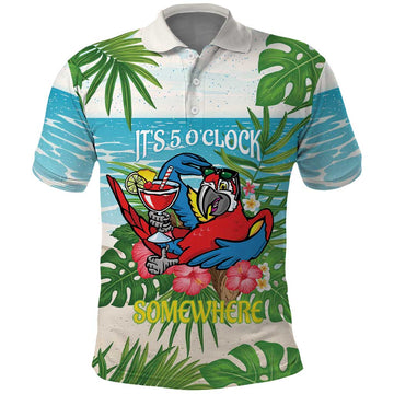 Guyana Christmas Polo Shirt Chilling Macaw It's 5 o'clock Somewhere LT14