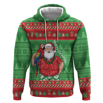 Guyana Christmas Hoodie Santa With Macaw Parrot Merry Xmas LT14