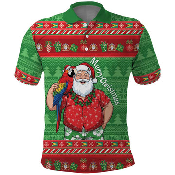 Guyana Christmas Polo Shirt Santa With Macaw Parrot Merry Xmas LT14