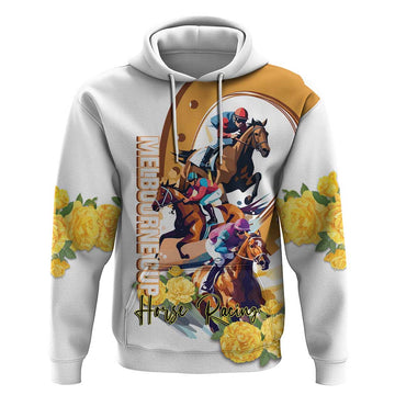 Melbourne Cup Australia Hoodie Horse Racing Horseshoe Mix Yellow Roses LT14