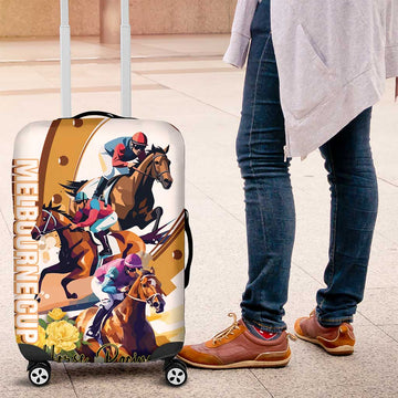 Melbourne Cup Australia Luggage Cover Horse Racing Horseshoe Mix Yellow Roses LT14