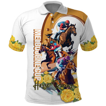 Melbourne Cup Australia Polo Shirt Horse Racing Horseshoe Mix Yellow Roses LT14