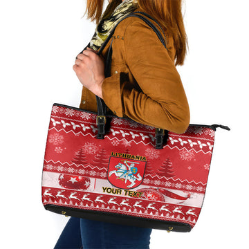 Personalised Lithuania Christmas Leather Tote Bag Linksmu Kaledu LT14