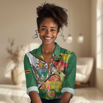 Nyika yeZimbabwe Women Casual Shirt Happy Independence Day - Flame Lily Flowers LT14