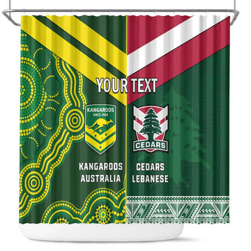 Custom Lebanon And Australia Rugby Shower Curtain Aussie Kangaroos Lebanese Cedars LT14