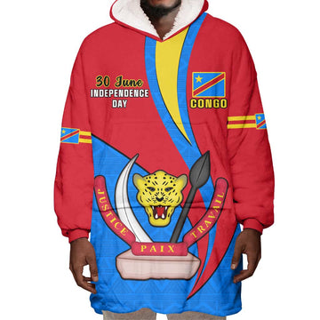 Personalised Democratic Republic of the Congo Independence Day Wearable Blanket Hoodie Coat Of Arms Happy 30 June LT14