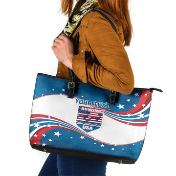 Personalized USA Rowing Leather Tote Bag 2024 United States Flag Curve Style LT14