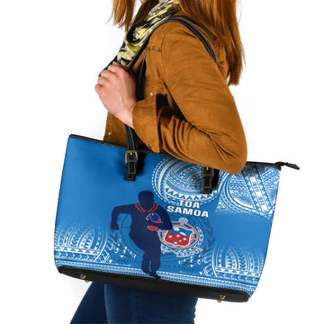 Samoa Rugby Leather Tote Bag Pacific 2023 Go Toa Samoa LT14
