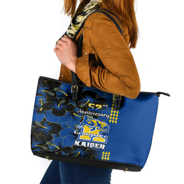 Hawaii Kaiser High School Leather Tote Bag Kakau Mix Hibiscus Happy 52nd Anniversary LT14