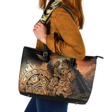 Mexico Warrior Leather Tote Bag Huitzilopochtli With Aztec Hummingbird LT14