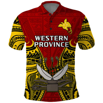 Papua New Guinea Polo Shirt Western Province Mix Coat Of Arms Polynesian Art LT14
