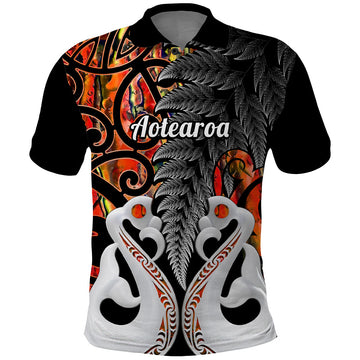Custom New Zealand Polo Shirt Te Manaia Mangopare Maori And Fern Orange Style LT14