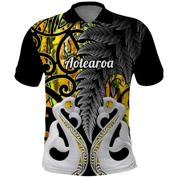 Custom New Zealand Polo Shirt Te Manaia Mangopare Maori And Fern Gold Style LT14