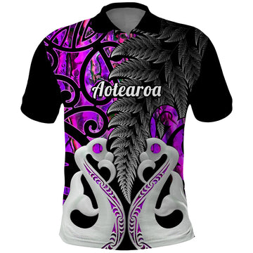 Custom New Zealand Polo Shirt Te Manaia Mangopare Maori And Fern Purple Style LT14