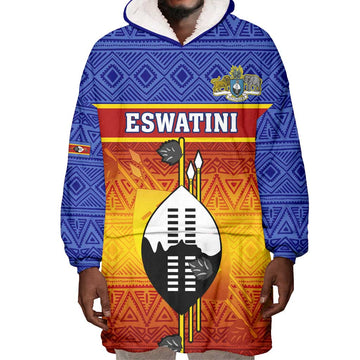 Personalised Eswatini Independence Day Wearable Blanket Hoodie Swaziland Nguni Shield Gradient African Pattern LT14
