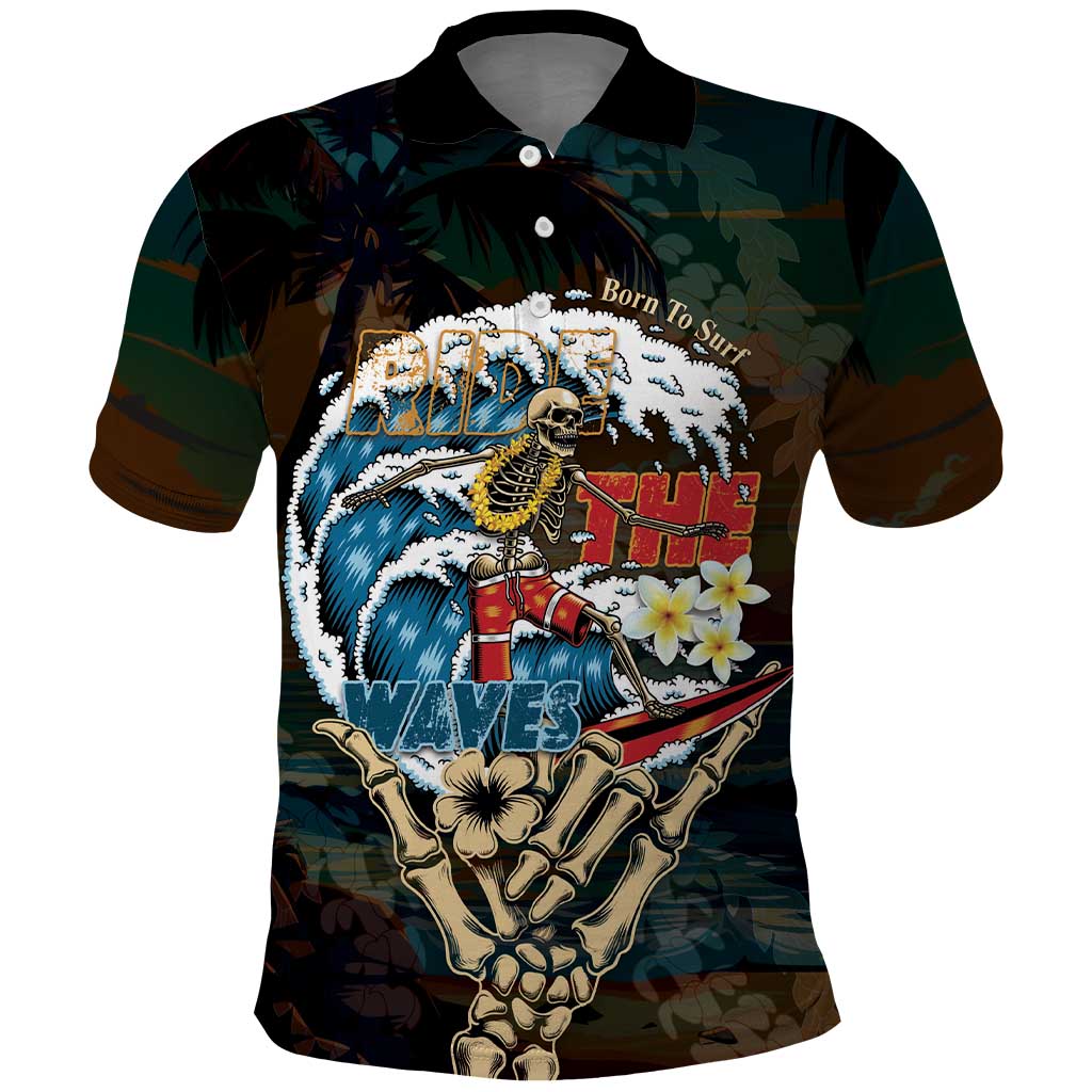 Aloha Hawaii Surfing Skull Polo Shirt Shaka Skeleton Ride The Waves LT14