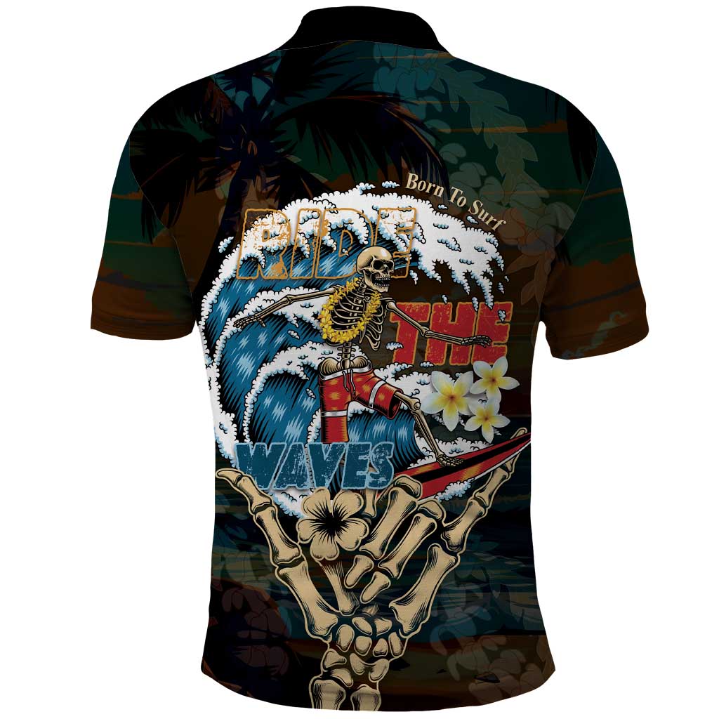 Aloha Hawaii Surfing Skull Polo Shirt Shaka Skeleton Ride The Waves LT14