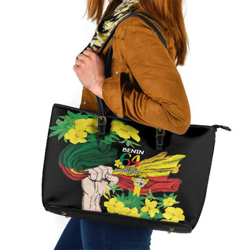 Benin National Day Leather Tote Bag Happy 64th Independence Anniversary Yellow Allamanda LT14