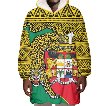 Personalised Benin National Day Wearable Blanket Hoodie Coat Of Arms With Leopard African Pattern LT14