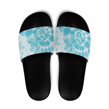 Teal Ribbon Cervical Cancer Awareness Slide Sandals Not Going Down Without A Fight Tie Dye LT14