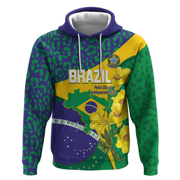 Brazil Independence Day Hoodie Ordem e Progresso Map With Golden Trumpet LT14