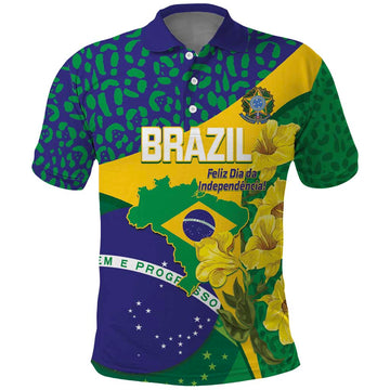 Brazil Independence Day Polo Shirt Ordem e Progresso Map With Golden Trumpet LT14