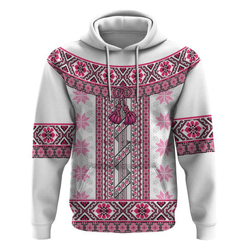 Ukraine Hoodie Traditional Braided Rope Belt Pink Folk Pattern LT14