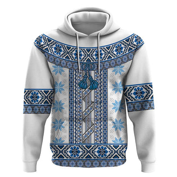 Ukraine Hoodie Traditional Braided Rope Belt Blue Folk Pattern LT14
