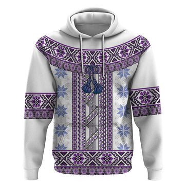 Ukraine Hoodie Traditional Braided Rope Belt Purple Folk Pattern LT14