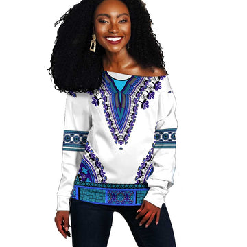 Africa Off Shoulder Sweater African Dashiki Royal Blue Version LT14
