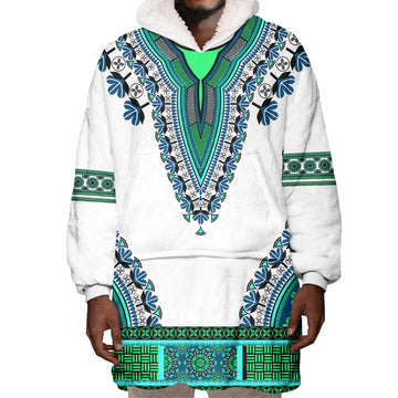 Africa Wearable Blanket Hoodie African Dashiki Royal Turquoise Version LT14