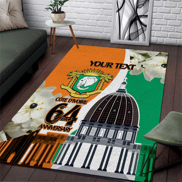Personalized Ivory Coast Independence Day Area Rug Ornithogalum Arabicum Happy 64 Years Anniversary LT14