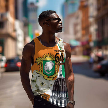 Personalized Ivory Coast Independence Day Men Tank Top Ornithogalum Arabicum Happy 64 Years Anniversary LT14