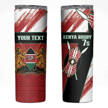 Custom Kenya Rugby Sevens Skinny Tumbler Maasai Shield With African Pattern LT14