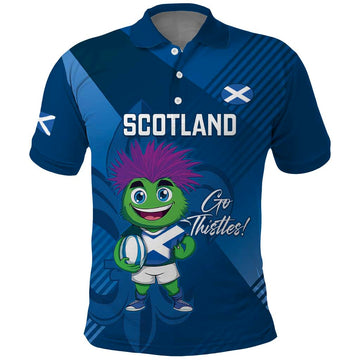 Custom Scotland Rugby 2025 Polo Shirt Funny Thistle Mascot Go Scottish! LT14
