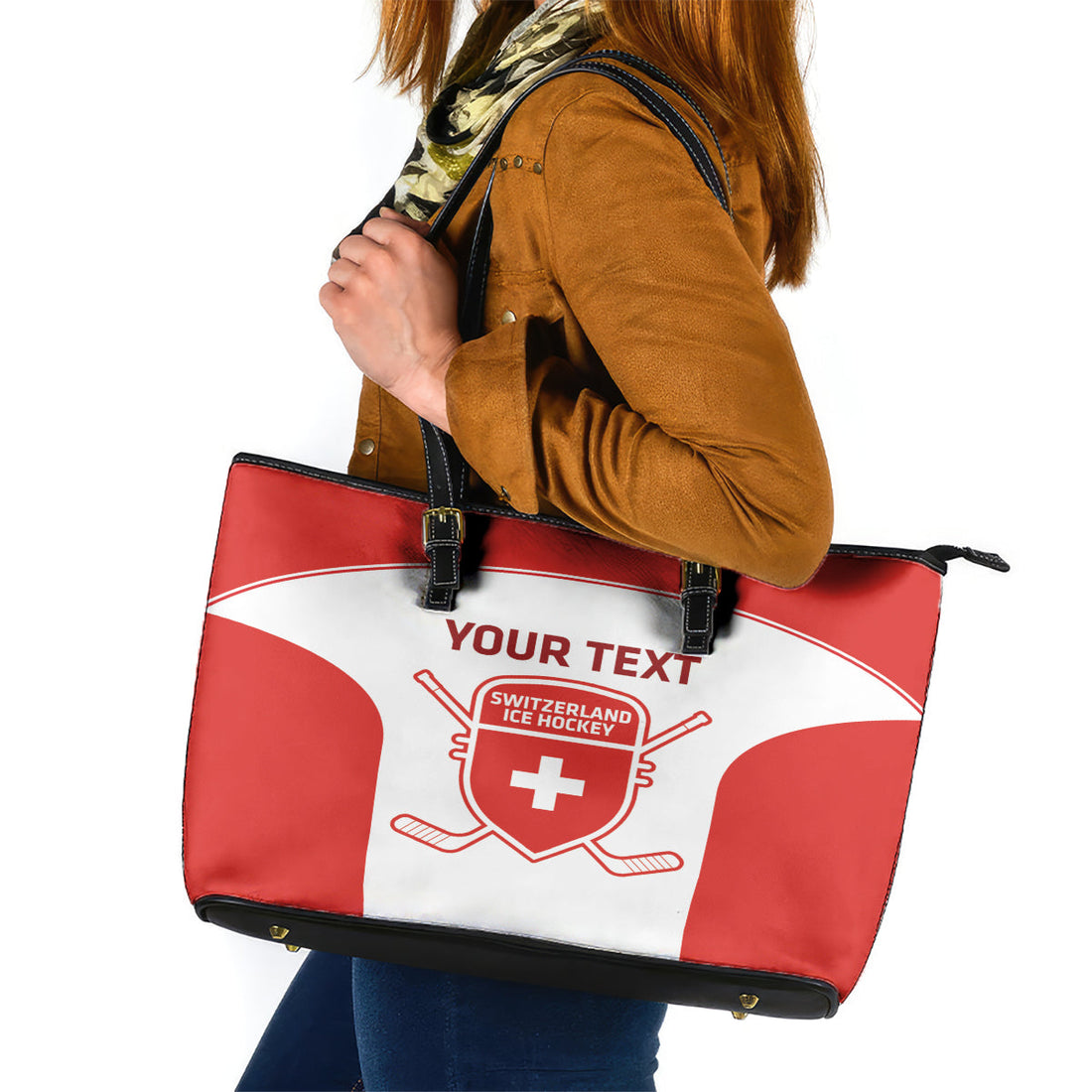 Custom Switzerland Hockey Leather Tote Bag 2024 Go La Nati LT14