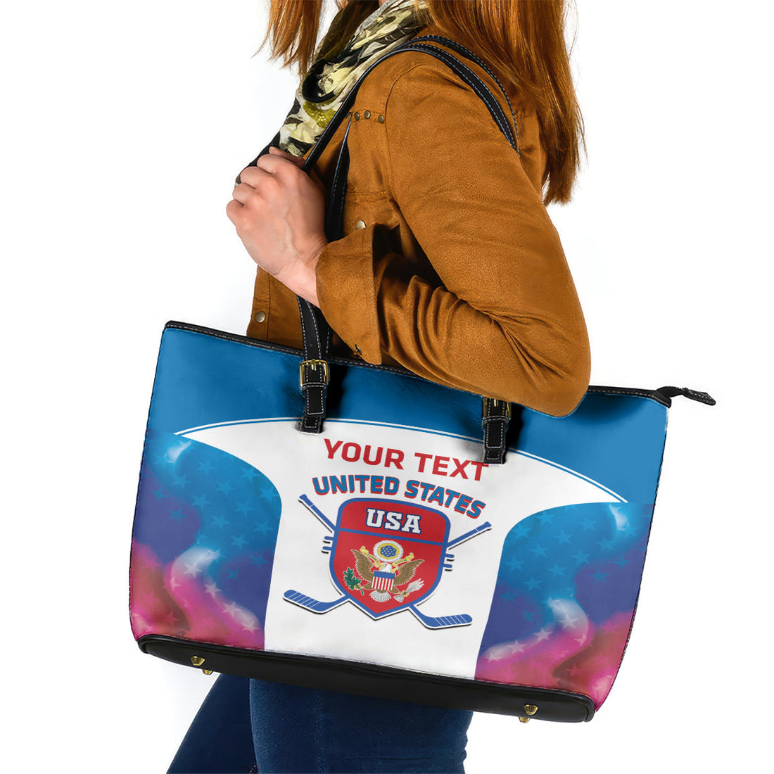 Custom United States Hockey Leather Tote Bag 2024 Go USA LT14