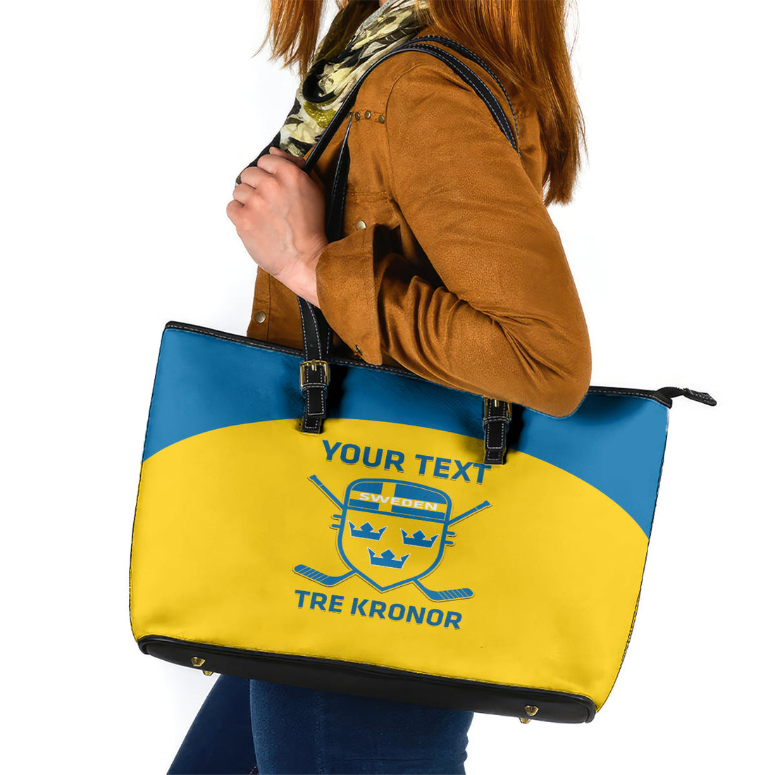 Custom Sweden Hockey Leather Tote Bag 2024 Go Swedish LT14