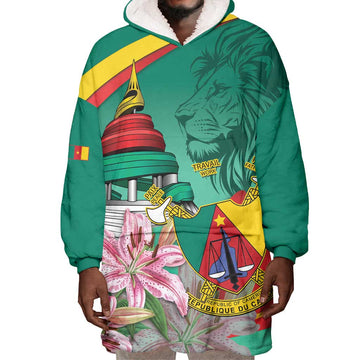 Monument de la Reunification Cameroun Wearable Blanket Hoodie Coat Of Arms With Lily Flowers LT14