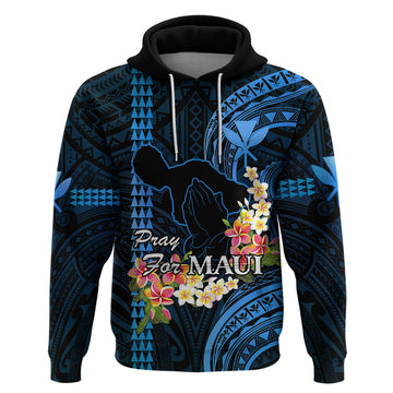 Personalised Hawaii Hoodie Pray For Maui Hawaiian Plumeria Be Strong Blue Verison LT14