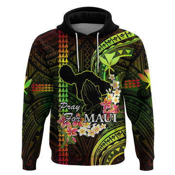 Personalised Hawaii Hoodie Pray For Maui Hawaiian Plumeria Be Strong Reggae Verison LT14