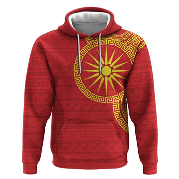 Vergina Sun Macedonia Hoodie Greek Pattern Red LT14
