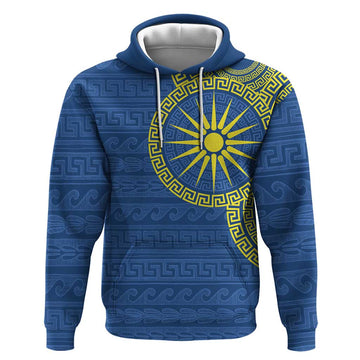 Vergina Sun Macedonia Hoodie Greek Pattern Blue LT14