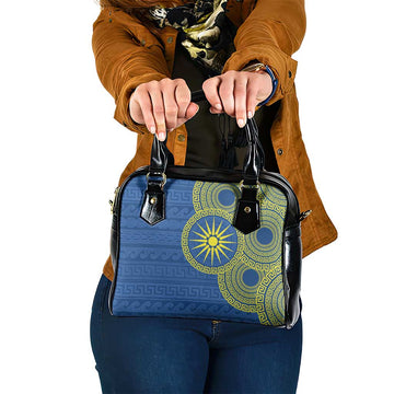 Vergina Sun Macedonia Shoulder Handbag Greek Pattern Blue LT14