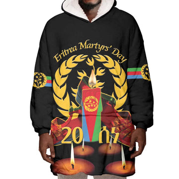Custom Eritrea Martyrs' Day Wearable Blanket Hoodie 20 June Shida Shoes With Candles - Black LT14