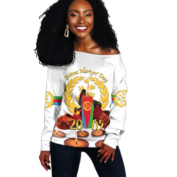 Custom Eritrea Martyrs' Day Off Shoulder Sweater 20 June Shida Shoes With Candles - White LT14