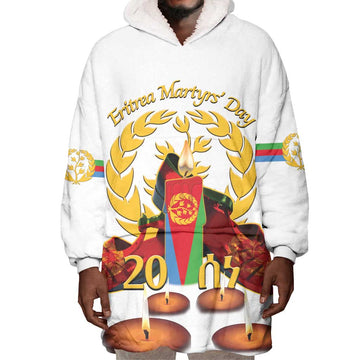 Custom Eritrea Martyrs' Day Wearable Blanket Hoodie 20 June Shida Shoes With Candles - White LT14
