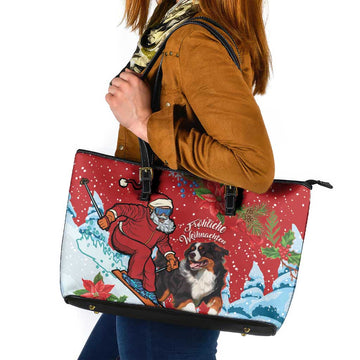 Switzerland Christmas Leather Tote Bag Greater Swiss Mountain Dog Santa - Merry Xmas LT14